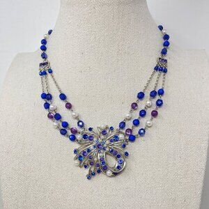 Robert Rose Festoon Necklace Blue Purple Silver-Tone Multi-Strand Faceted‎ Retro